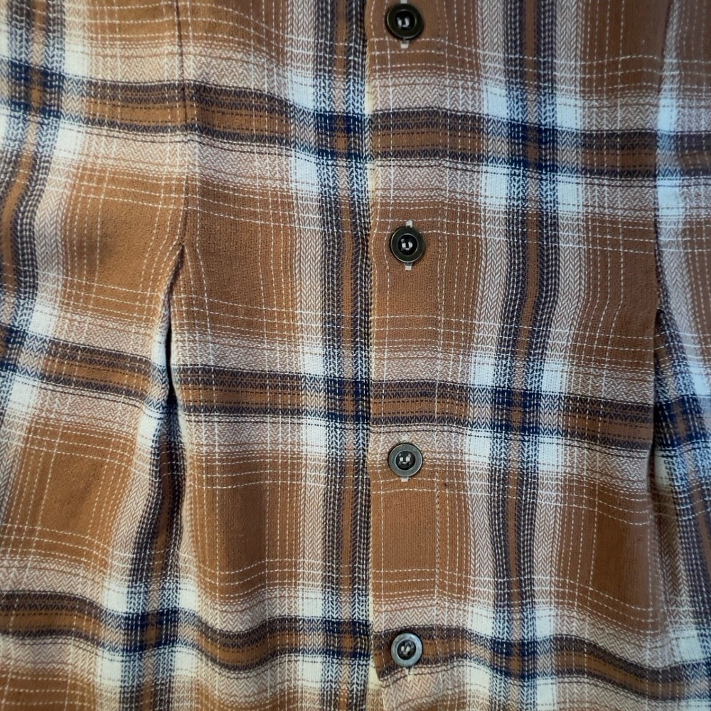 Anama` Tailored Farmcore Flannel Long Sleeve Button Brown Plaid Cozy Small Shirt - Picture 5 of 10